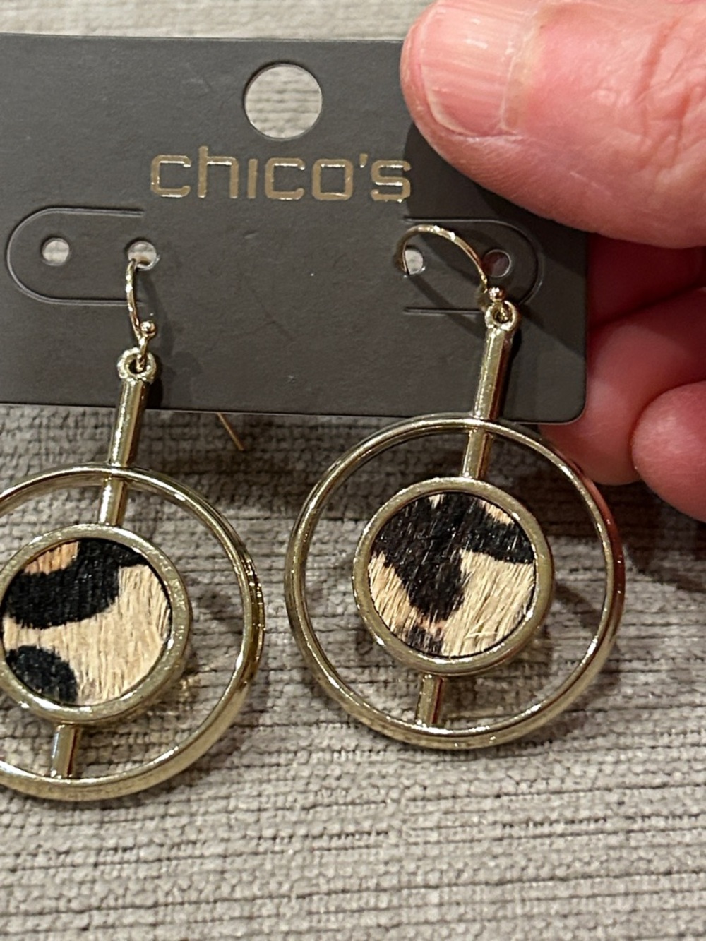 Chico's Gold-Tone Hoop Earrings with Leopard Print Disks